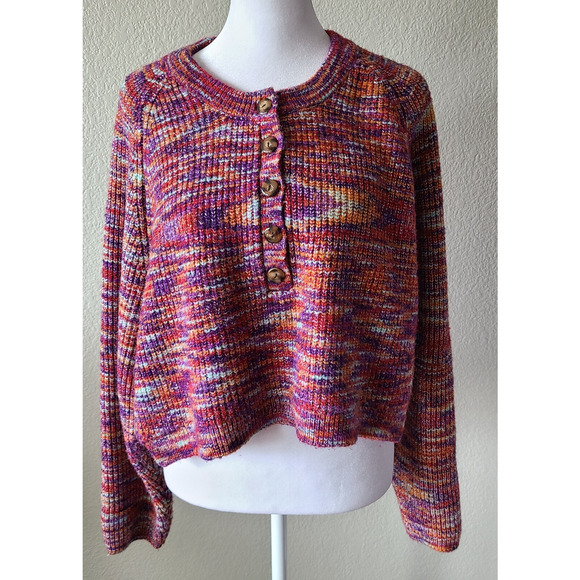 BDG Cropped Henley Womens Sweater Size Medium Tight Knit School Colorful Casual - Picture 2 of 14